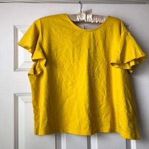 Yellow Cropped ruffle sleeve top